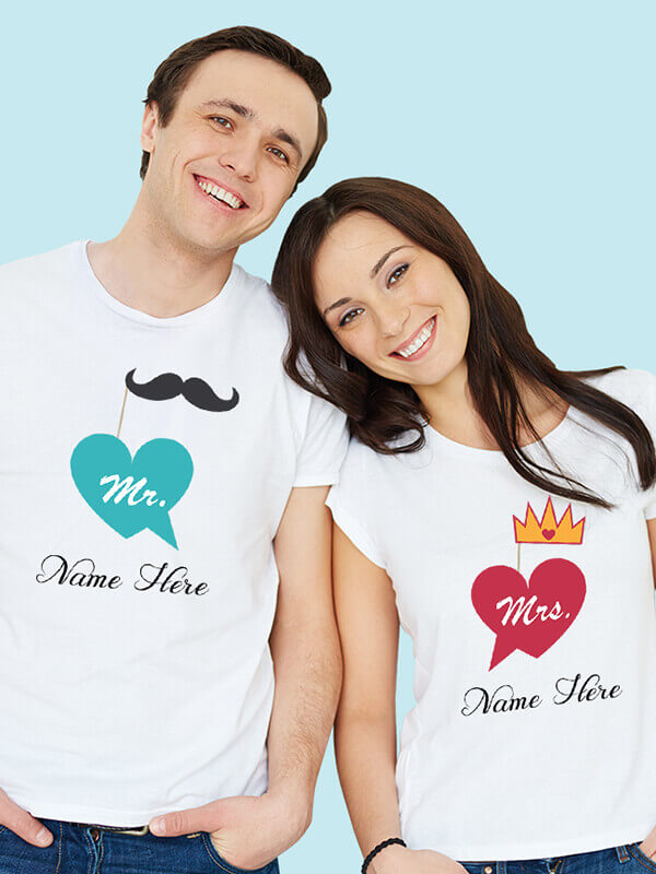 Custom Mr And Mrs With Name Couples T Shirt White Color