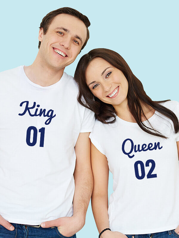 Custom Couples T Shirts King Queen White Color