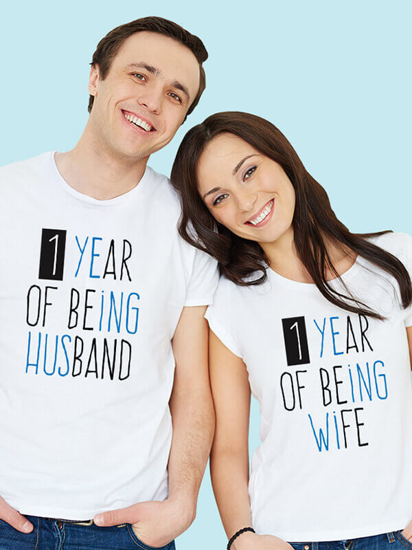 Custom Husband Wife Wedding Anniversary Couples T Shirt White Color