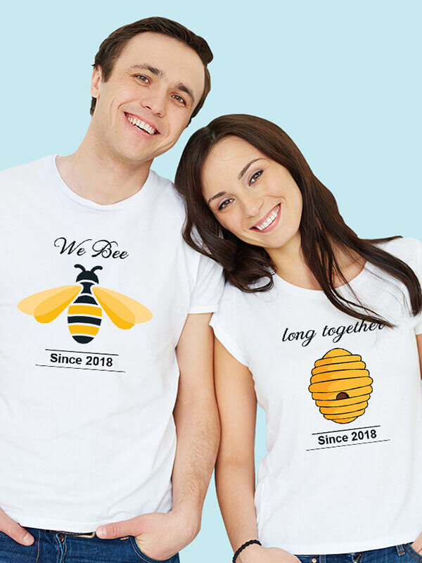 Custom We Bee Long Together Couples T Shirt White Color