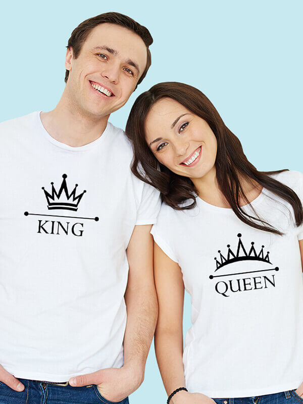 Custom King Queen Couple T Shirt White Color