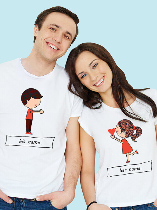 Custom Valentines Day Girl Proposing Love Couples T Shirt White Color