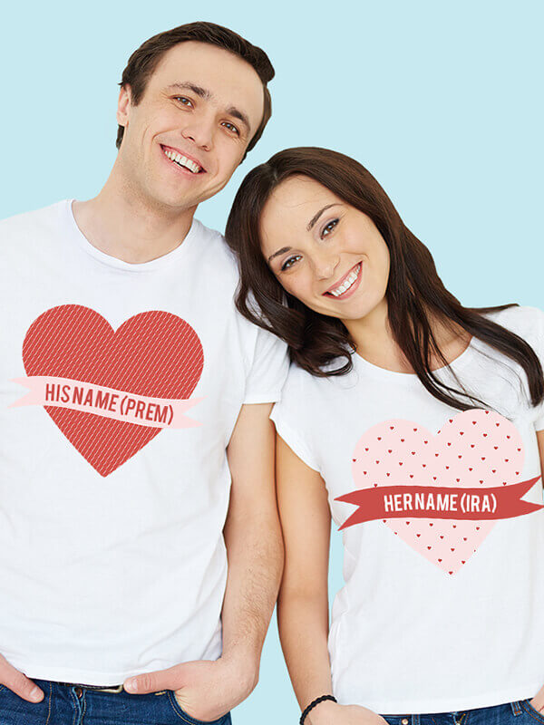 Custom His And Her Couples T Shirt White Color