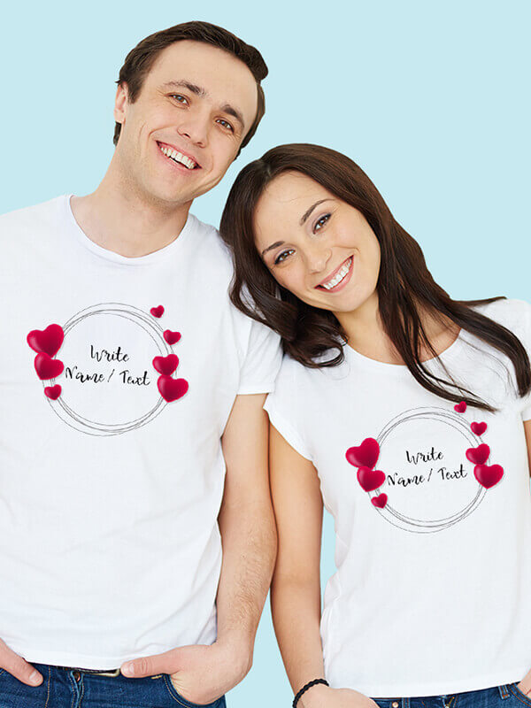 Custom Your Name with Love Bubbles On White Color Customized Couple Tees