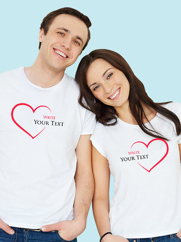 Custom Red Love with Your Names On White Color Personalized Couple T-Shirt