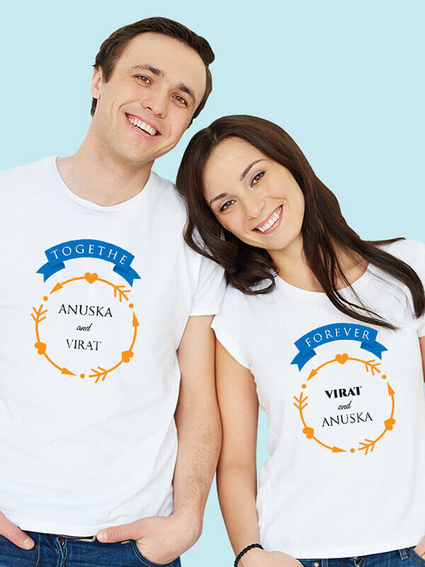 Custom Yellow Love Arrows Forever and Together with Names On White Color Personalized Couple Tshirt