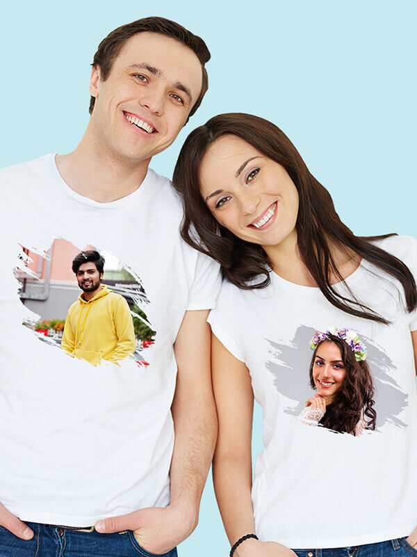 Custom Your Photo On White Color Customized Couple Tees