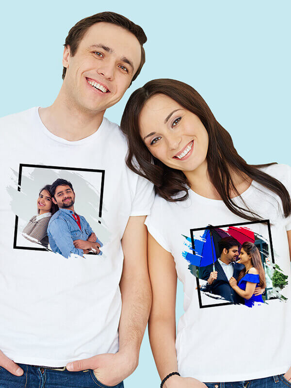 Custom Your Image with Abstract Theme On White Color Couple T-shirts For Men & Women