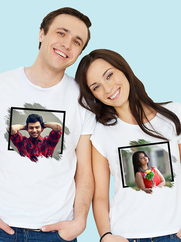 Custom Your Photo Print On White Color Personalized Couple Tees