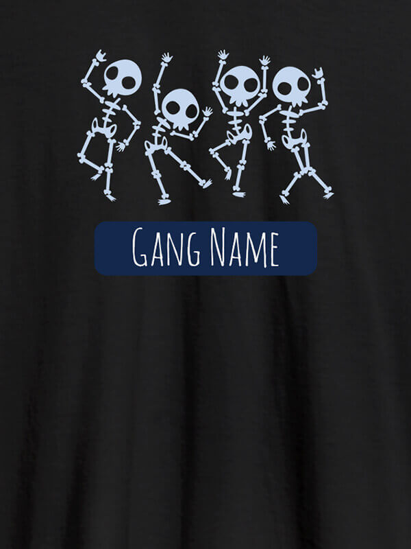 Custom Gang Name Skeleton Design Personalised Mens T Shirt Black Color