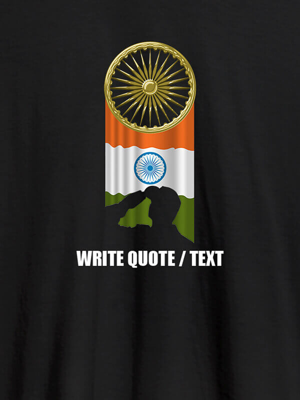Custom Indian Flag with Chakra and Text On Black Color Personalized T-Shirt