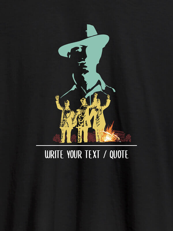 Custom Bhagat Singh with Text On Black Color Personalized Tshirt