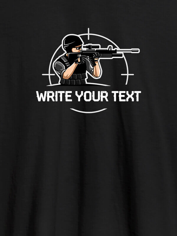 Custom Sniper with Your Text  On Black Color Customized Mens T-Shirt
