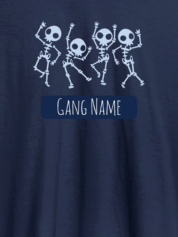 Custom Gang Name Skeleton Design Personalised Mens T Shirt Navy Blue Color