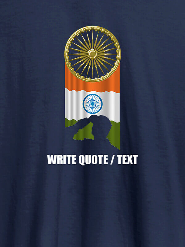 Custom Indian Flag with Chakra and Text On Navy Blue Color Personalized T-Shirt
