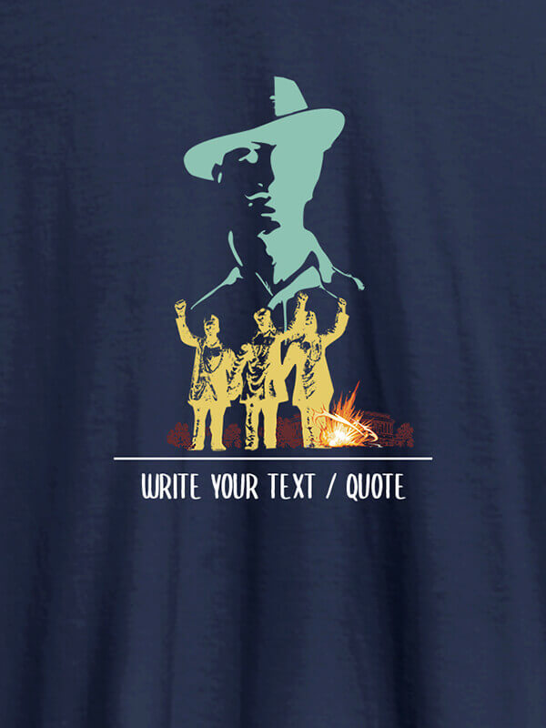 Custom Bhagat Singh with Text On Navy Blue Color Personalized Tshirt