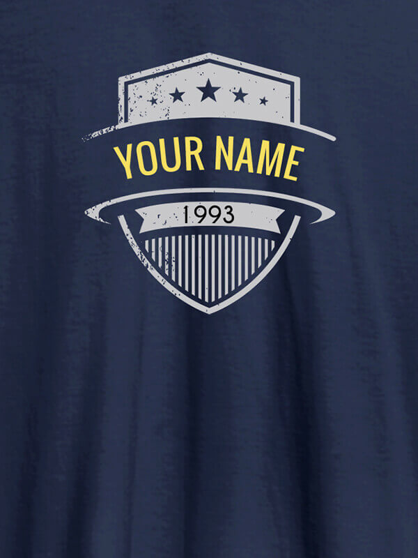 Custom Shield Design with Text and Year On Navy Blue Color Customized Tshirt for Men