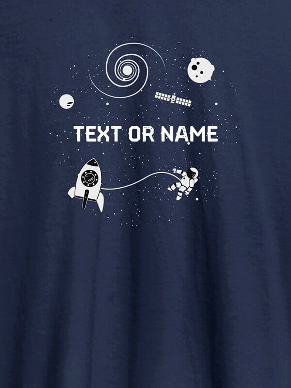 Custom Astronaut Design with Text On Navy Blue Color T-shirts For Men with Name, Text and Photo