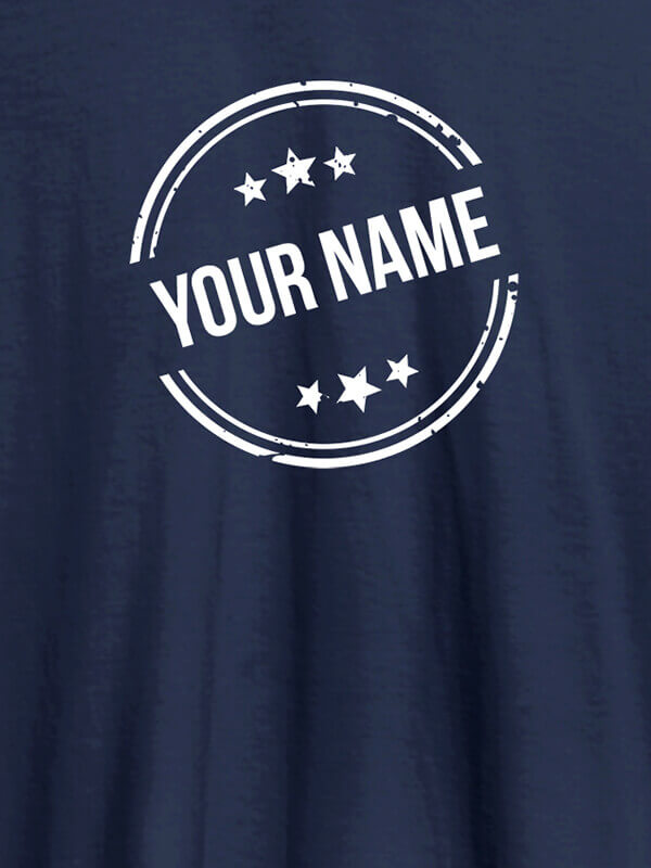 Custom Stamp with Stars Theme and Your Name On Navy Blue Color Customized Tshirt for Men