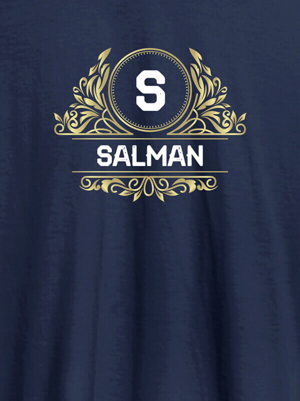 Custom Shield Design with Text and Initial On Navy Blue Color Customized Men Tees