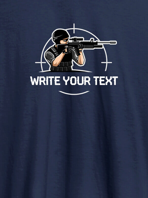 Custom Sniper with Your Text  On Navy Blue Color Customized Mens T-Shirt