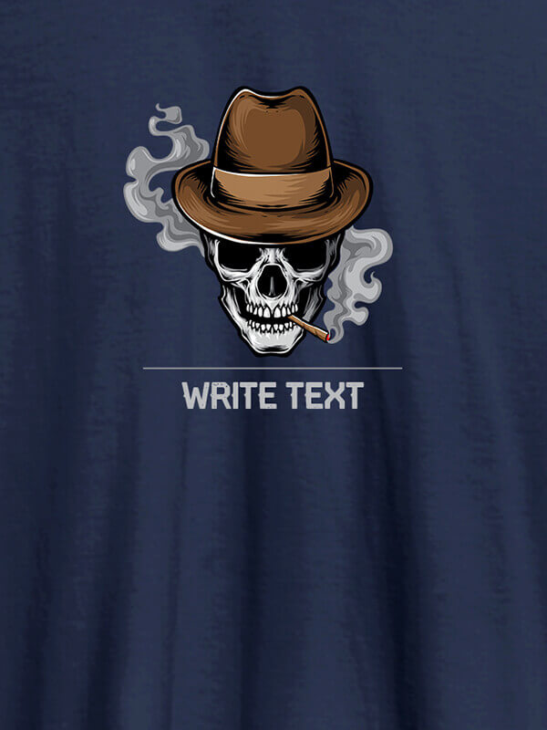 Custom Skull Smoking Theme with Your Text On Navy Blue Color Personalized Tees