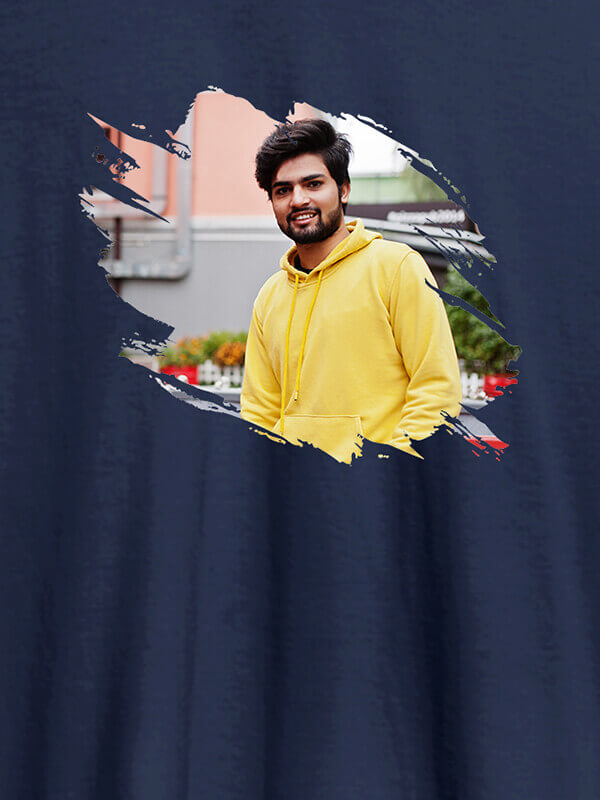 Custom Your Photo in Grunge Shape On Navy Blue Color T-shirts For Men with Name, Text and Photo