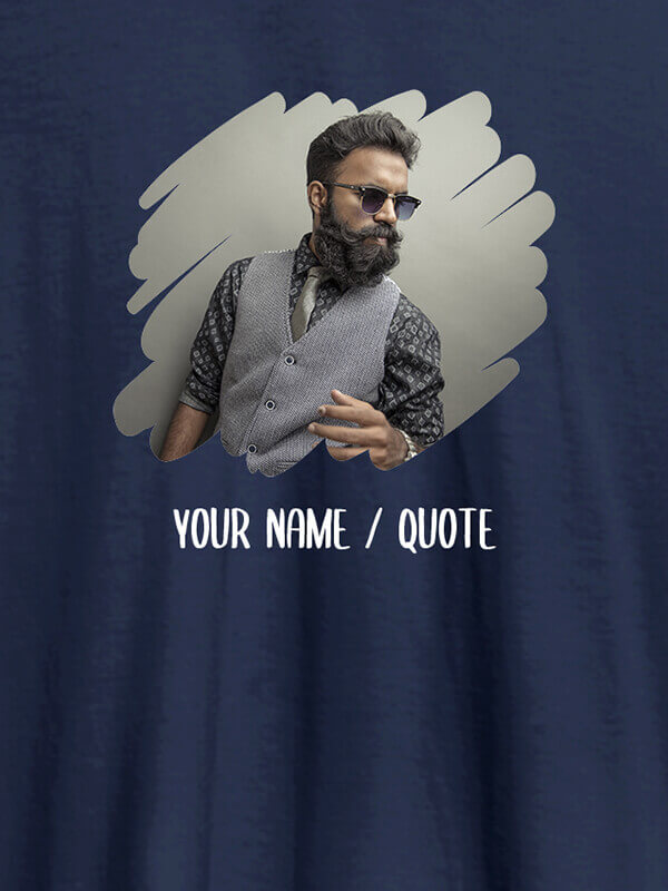 Custom Your Photo in Circle Grunge Shape On Navy Blue Color Personalized Tees