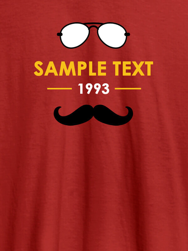 Custom Personalized Moustache Sunglasses Printed Mens T Shirt Red Color