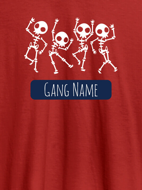 Custom Gang Name Skeleton Design Personalised Mens T Shirt Red Color