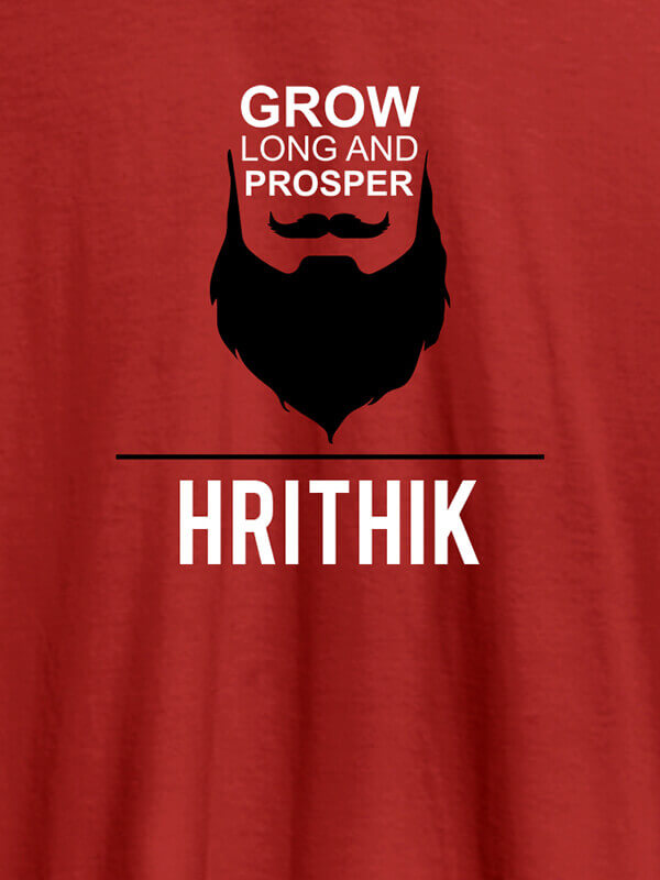 Custom Grow Long And Prosper Beard Moustache Printed Mens T Shirt Red Color