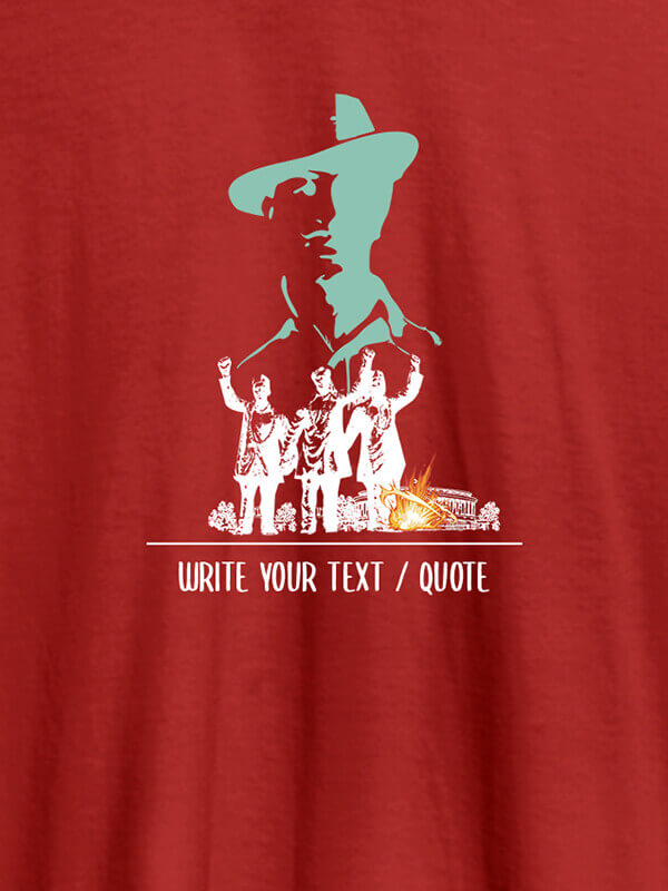 Custom Bhagat Singh with Text On Red Color Personalized Tshirt