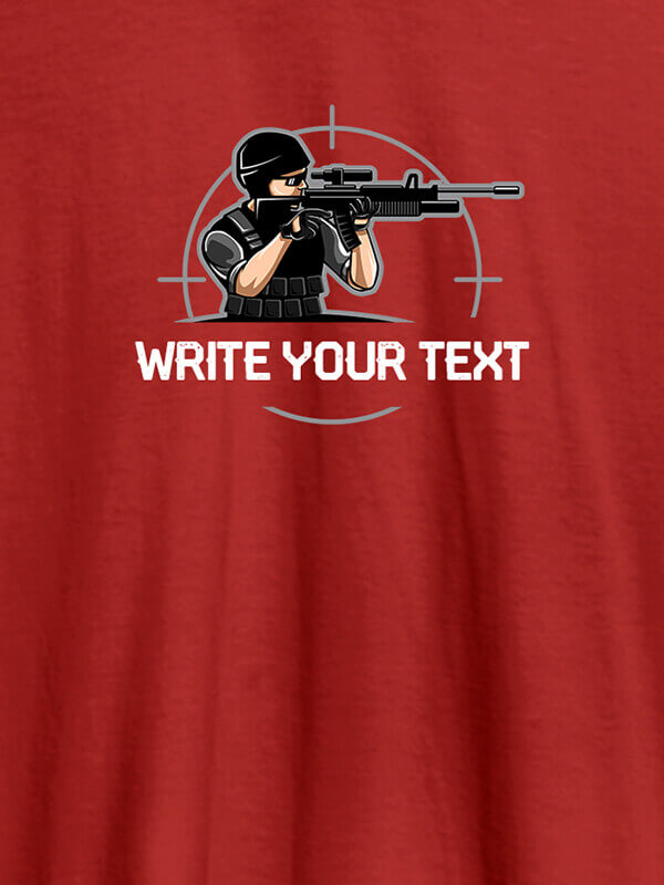 Custom Sniper with Your Text  On Red Color Customized Mens T-Shirt