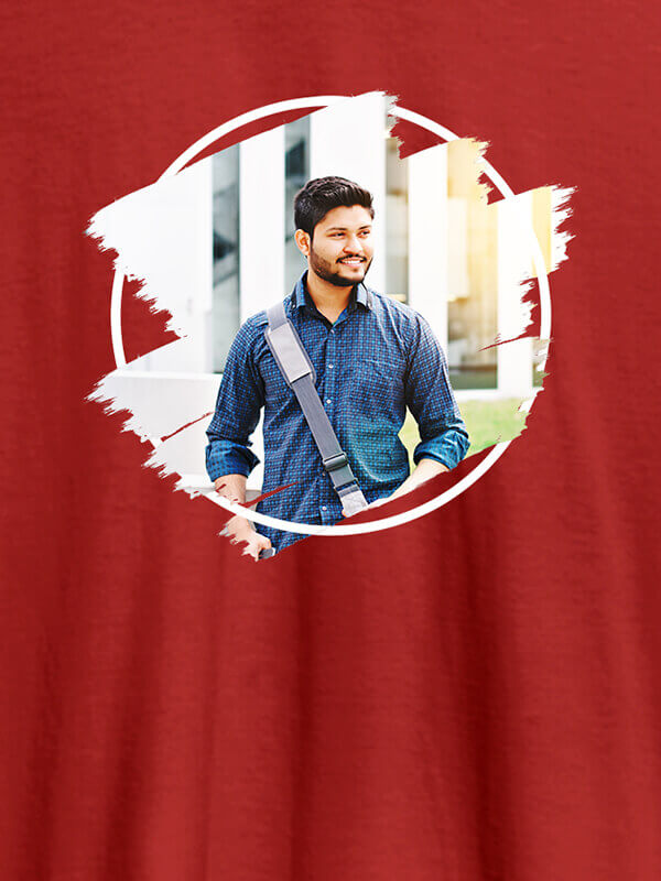 Custom Your Photo in Square Grunge Shape On Red Color Personalized T-Shirt