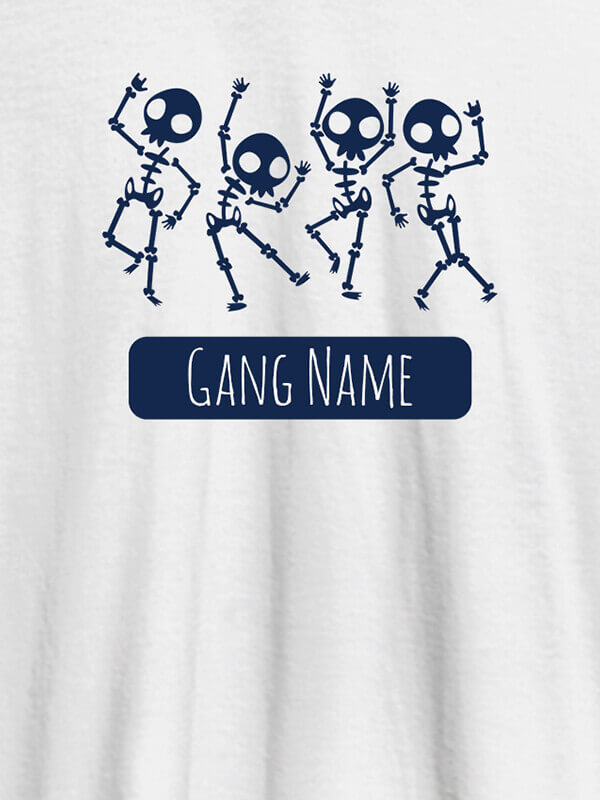 Custom Gang Name Skeleton Design Personalised Mens T Shirt White Color