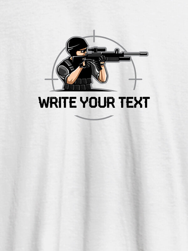 Custom Sniper with Your Text  On White Color Customized Mens T-Shirt