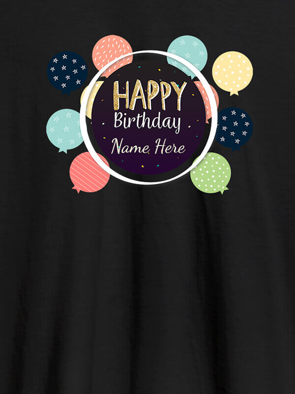 Custom Personalised Happy Birthday Womens T Shirt With Name Black Color