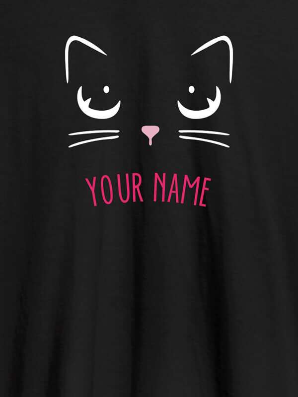 Custom Cat Art Design Personalised Womens T Shirt With Name Black Color