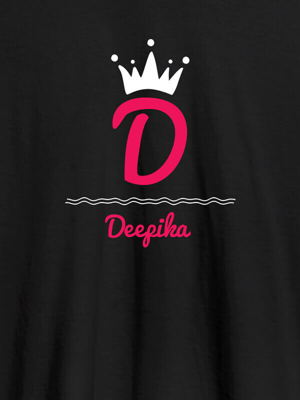 Custom Queen with Initial and Name On Black Color T-shirts For Women with Name, Text and Photo