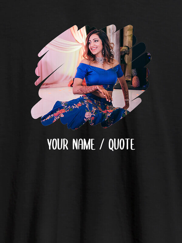 Custom Your Photo in Circle Grunge Shape On Black Color T-shirts For Women with Name, Text and Photo