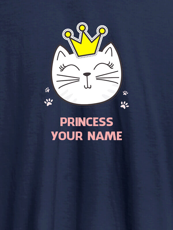 Custom Princess Cat Personalised Womens T Shirt With Name Navy Blue Color