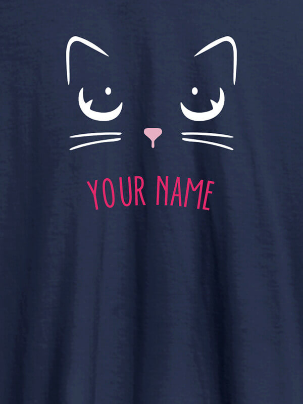 Custom Cat Art Design Personalised Womens T Shirt With Name Navy Blue Color