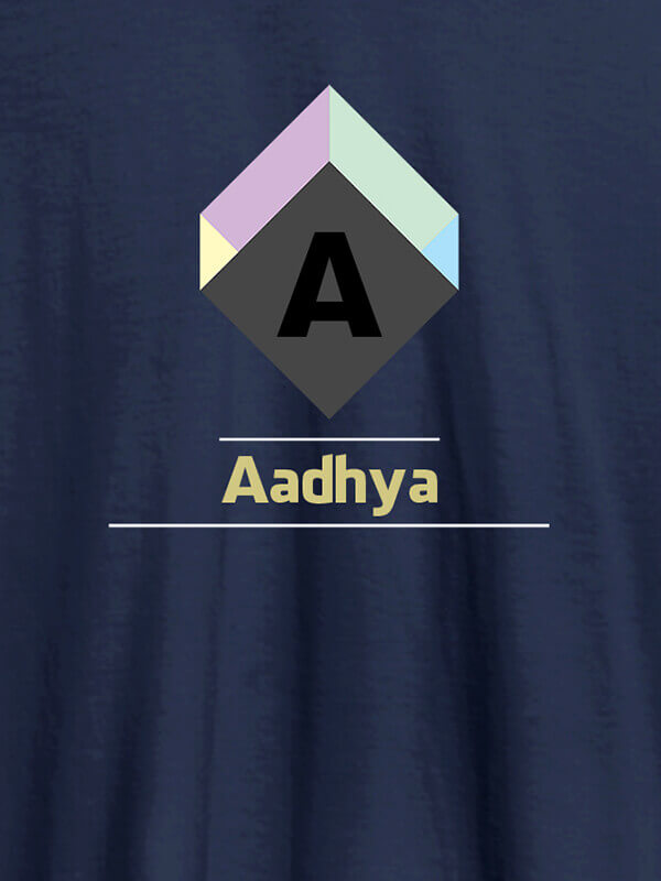 Custom Personalised Womens T Shirt With Name Cubic Design Navy Blue Color