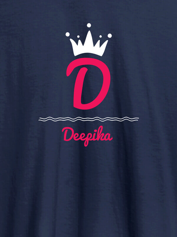Custom Queen with Initial and Name On Navy Blue Color T-shirts For Women with Name, Text and Photo