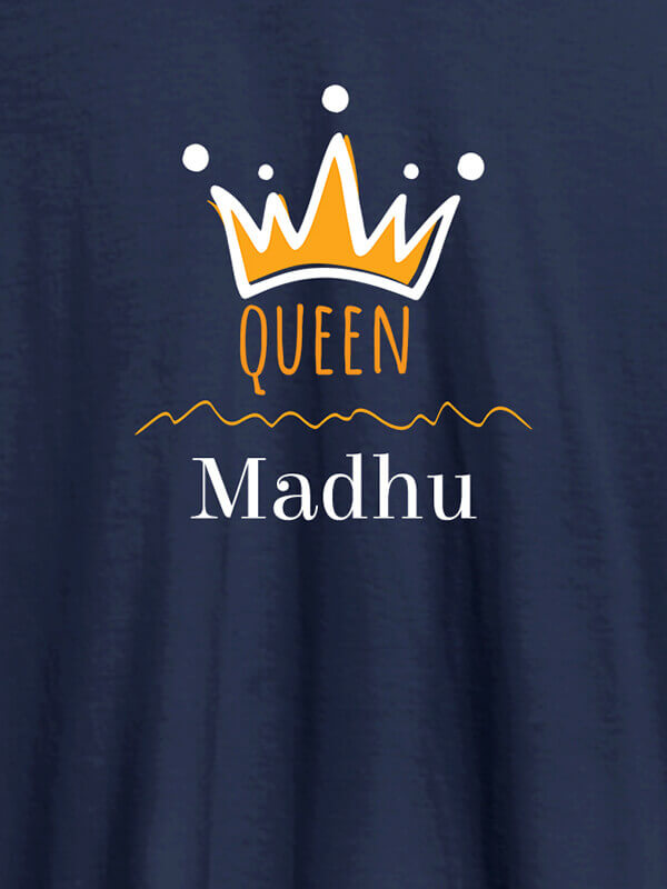 Custom Queen Crown with Name On Navy Blue Color Women T Shirts with Name, Text, and Photo