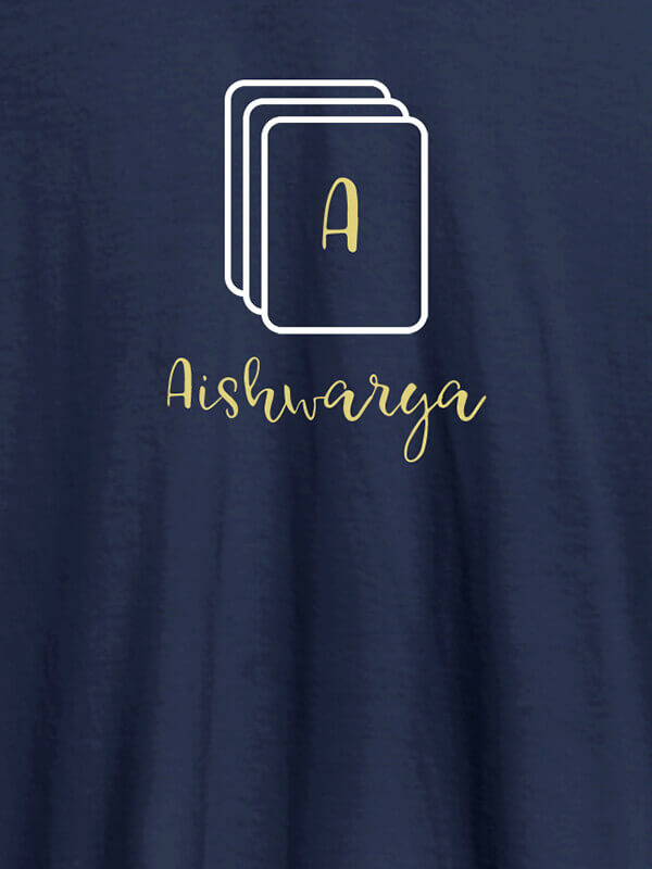 Custom Playing Cards with Initial and Name On Navy Blue Color Personalized Women Tees