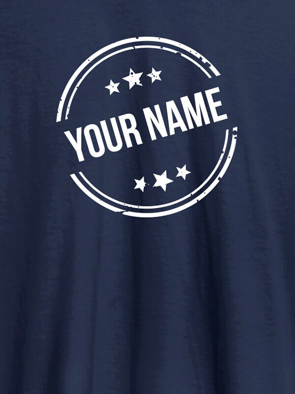 Custom Stamp with Stars Theme and Your Name On Navy Blue Color Customized Women T-Shirt