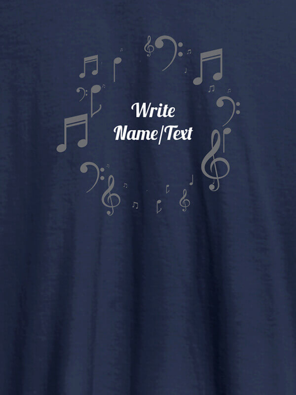 Custom Musical Symbols with Your Name On Navy Blue Color T-shirts For Women with Name, Text and Photo