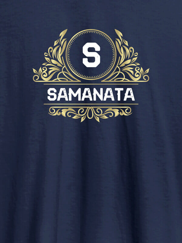 Custom Shield Design with Text and Initial On Navy Blue Color Customized Tshirt for Women