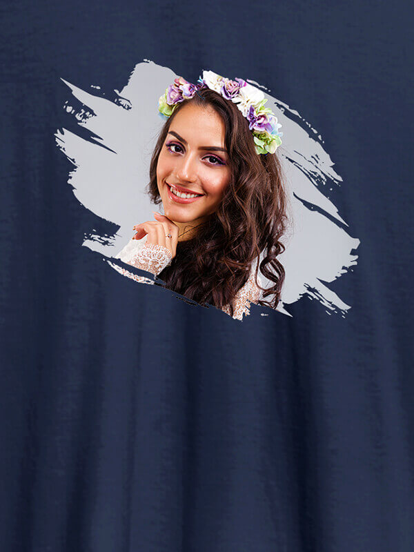 Custom Your Photo in Grunge Shape On Navy Blue Color Customized Tshirt for Women